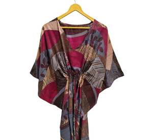 <b>Women's</b> V-Neck Short Sleeve Full-Length Kimono <b>Robe</b> 100% Silk Floral Print Quick <b>Dry</b> Drawstring Closure Summer Casual Wear - Product Image 5