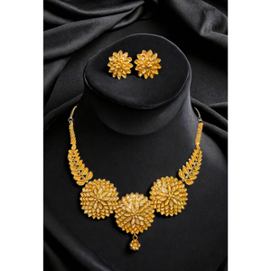 Acheter Collier Boucles d'oreilles sertie de 22K plaqué or unique conçu Ensemble de bijoux collier boucles d'oreilles pour femmes - Product Image 1