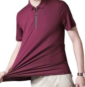 เสื้อโปโลแขนสั้นผู้ชายแฟชั่นใหม่ฤดูร้อนทำด้วยมือด้วยผ้าฝ้ายถักและดีไซน์ซิปใยไผ่ - Product Image 2