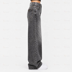Jeans en denim pour femmes en gros, avec logo personnalisé, taille haute, décontractés, coupe slim, skinny, droite, large, en coton extensible, tendance - Product Image 2