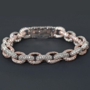 Bracelet de luxe en argent 925, maille cubaine, micro-incrustation de moissanite taillée, plaqué or rose, style hip-hop, certifié IGI, pour femme - Product Image 3
