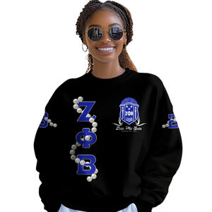 Sudadera Azul con Cuello Redondo de la Hermandad Griega Zeta Phi Beta 1920, Sudadera de Felpa Bordada para Mujer, Servicio OEM, Sudaderas Griegas para Mujer - Product Image 4