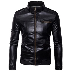 Veste blazer vintage pour hommes, manteau à manches longues à col montant et style de rue, nouvelle veste en cuir PU coupe ajustée - Product Image 5