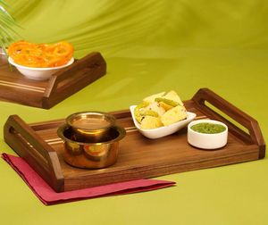 Plateau en bois écologique fait à la main avec poignée plateau de service de nouveau style pour la maison hôtel restaurant pour le thé boissons bière servant - Product Image 5