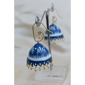 Handpainting jhumki earingwholesale de la tradicional mattefinishing de hombre latón azul pendiente para las mujeres y las niñas - Product Image 4
