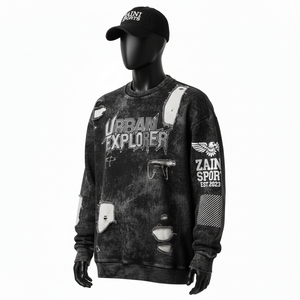 Sweat-shirts basiques en tissu molletonné de coton de qualité supérieure 330 GSM, noir délavé, patchwork, logo personnalisé, broderie, impression - Product Image 3