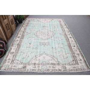 พรมตุรกีขนาด 6.3x9.4 ฟุต พรมโบราณขนาดใหญ่ พรมขนสัตว์สีเขียวสไตล์ตะวันตกเฉียงใต้ - Product Image 1