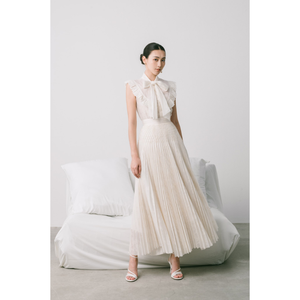 Marque de mode haut de gamme vêtements d'été jupes formelles de luxe pour femmes avec chemisiers PEARL SMOCKED MIDI JUPE 35% soie 65% coton - Product Image 1