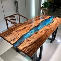 Table de centre avec bord en bois vif et table en résine de cristal époxy brillant avec finition en bois brûlé table en bois rustique à bas prix