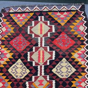 Alfombra Turca Vintage de 3x13 pies, Alfombra de Pasillo, Alfombra de Lana Sólida Roja y Amarilla - Product Image 2