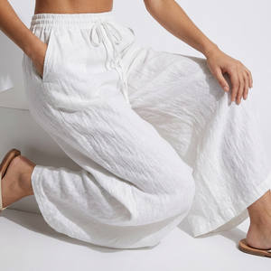 Pantalon large 7/8 avec taille élastique et cordon de serrage 100% lin - Product Image 3