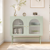 Aparador de Metal Estilo Nórdico con Vidrio Estriado, Mueble de Comedor, Aparador de Acero para Sala de Estar