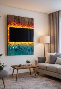 Luxury Epoxy Resin Wooden Handmade Modern Landscape Wall Decal LED Lighting Customizable Design for Room Interior Waterproof - Product Image 2