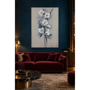 กล้วยไม้สีขาวฟิดาบนพื้นหลังสีเทาพิมพ์บนผ้าใบ - Product Image 4