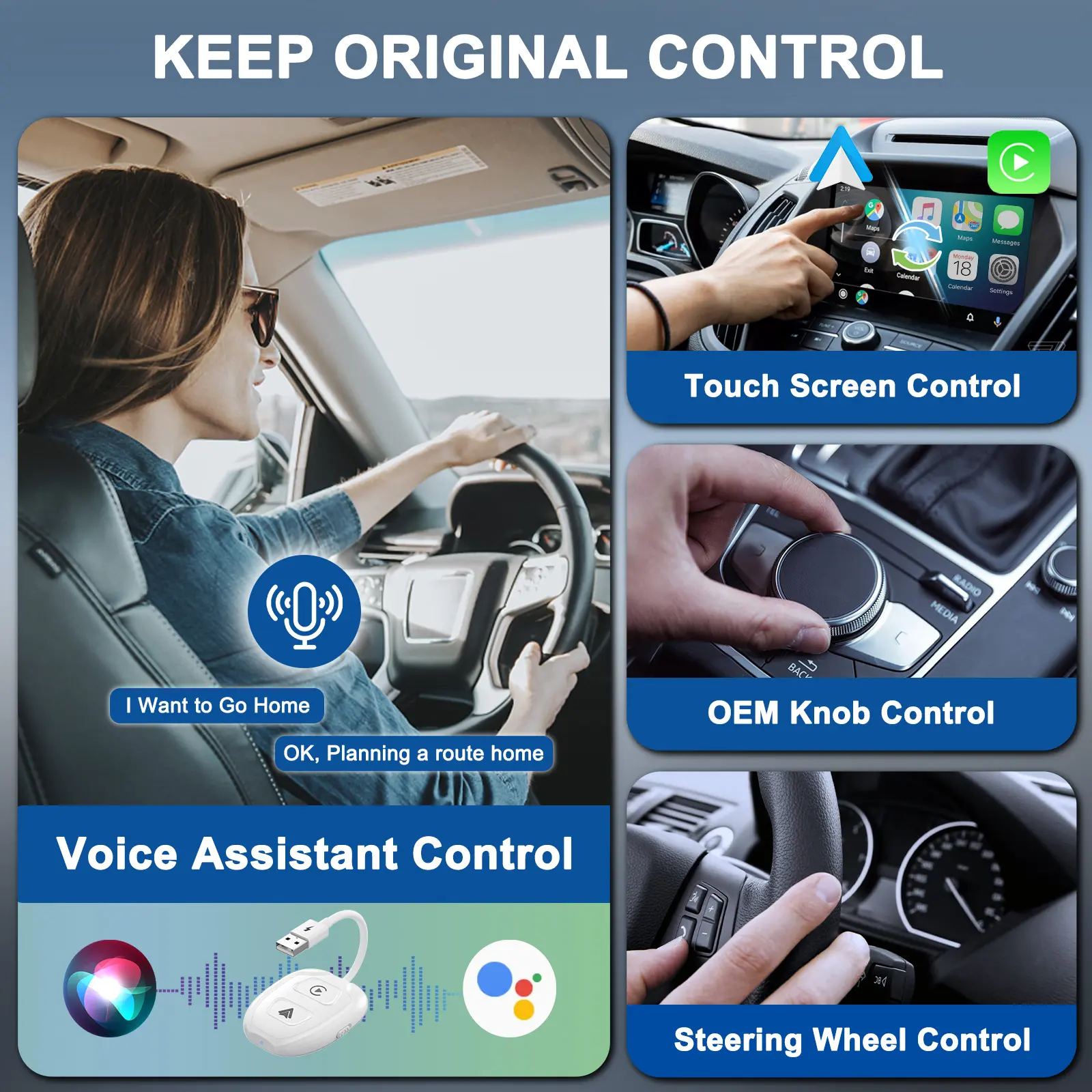 Portable Wireless CarPlay Android Dongle Adapter Wired To Wireless CarPlay Android Auto Dongle For OEM Carplay Android Auto