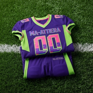 Custom Purple American Football Jersey Neon Green Trim <b>Padded</b> <b>Pants</b> Team Uniform Number 00 Performance Sportswear OEM Wholesale - Product Image 5