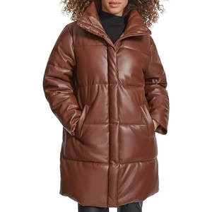 Manteau d'hiver chaud pour femme en similicuir mi-long, veste matelassée avec fermeture éclair intégrale, manteau décontracté élégant - Product Image 2