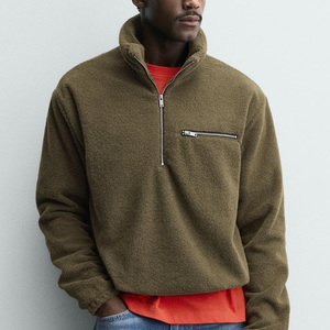 Sweat-shirt à fermeture éclair quart de tour en polaire pour homme avec manches longues et poignets élastiques, design décontracté / Service OEM pour les commandes en gros - Product Image 5