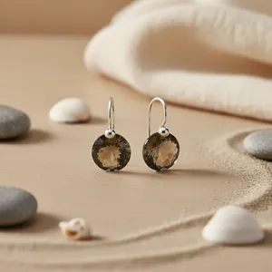 ต่างหูเงินแท้ 925 ประดับควอตซ์สโมคกี้สำหรับผู้หญิง - Product Image 3