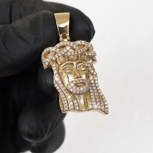 Personnalisable Argent 925 Plaqué Or Style Hip Hop Glacé Religieux Christian Bling Pendentif avec Visage de Jésus Moissanite Diamant - Product Image 1