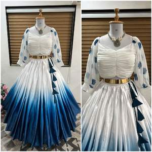 Lehenga-Blusa de seda satinada con hermoso estampado Digital, blusa de estilo elegante con tejido completamente cosido, nuevo - Product Image 4