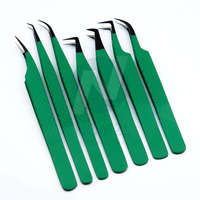 Pince à épiler d'extension de cils droite diamantée marron personnalisée de haute qualité, pointe pointue en acier inoxydable, dernier design, boîte d'emballage