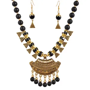 Top Indian manufacturer Oxidised Jewellery Necklace traditional Golden Black Polish Antique look Half Moon women's accessories