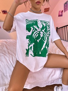 Logotipo personalizado Camisetas de verano Loose Fit Cuello redondo Manga corta 100% Algodón Camiseta de mujer al por mayor - Product Image 5