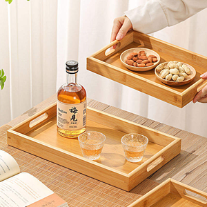 Plateau de service avec poignées, plateau de petit-déjeuner en bambou, plateaux en bois, plat de service décoratif pour manger - Product Image 4