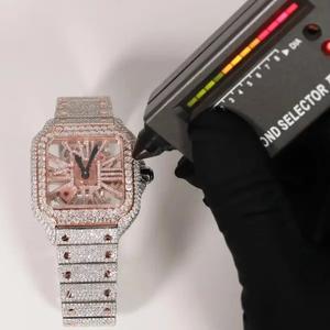 Reloj de Lujo de 41 mm con Diamantes Moissanite VVV, Estilo Hip Hop, Movimiento de Cuarzo, Esfera Esqueletizada, Acero Inoxidable Cuadrado Envejecido - Product Image 4