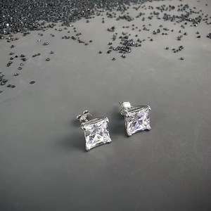 Boucles d'oreilles à clous en or blanc 14 carats massif, taille princesse, 4 carats, fermoir à vis, unisexe, bijoux en diamant simulé, cadeau - Product Image 4