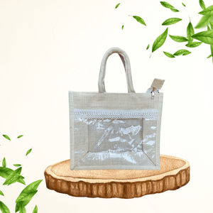 Ready To Ship order Custom Logo & Designs Jute/burlap Tote Fuits Bags With Clear PVC Window for Farm & Shopping - Product Image 6