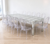 Table à manger longue moderne en verre avec miroir, 10-12 personnes, décorations florales gravées à la main, idéale pour événements, mariages, gâteaux et fêtes