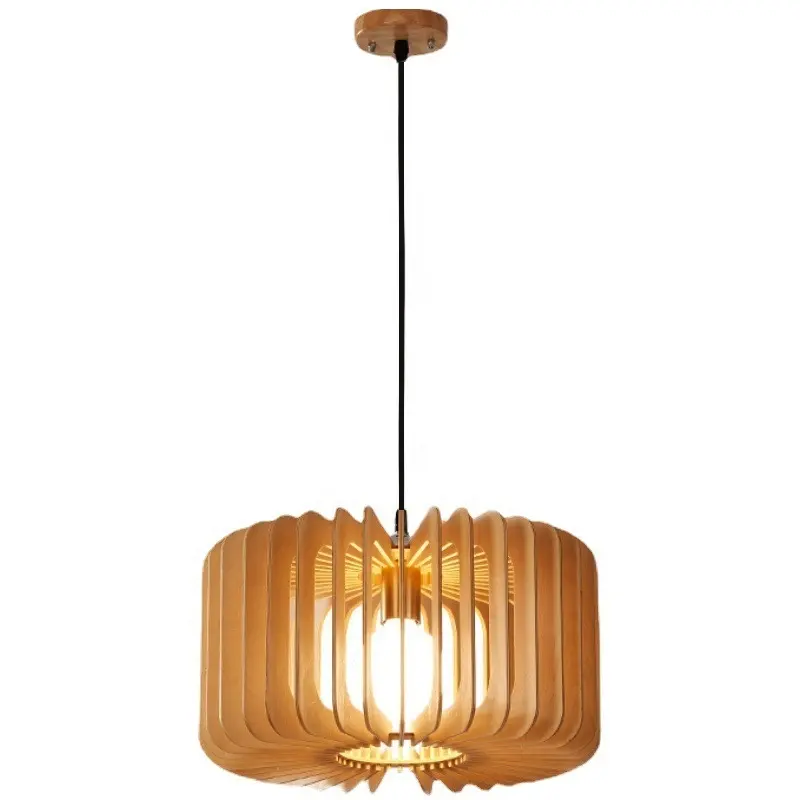 Lampadario moderno in legno rotondo scandinavo illuminazione a sospensione in legno