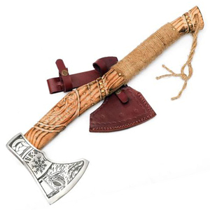 Cabeza de hacha de acero de alto carbono hecha a mano de alta calidad, hachas forjadas a mano, hermoso patrón con Funda de cuero - Product Image 1