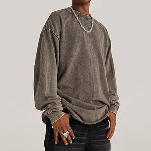 Autumn Winter Long Sleeve Drop Shoulder Sweatshirts Vintage Round Collar Drop Shoulder Crew Neck Basics Sweatshirts for Men's - Product Image 5