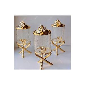Juego de 3 Frascos Japoneses de Vidrio Craquelado con Acabado Dorado de Latón, 750 ml, Aptos para Almacenamiento de Alimentos y Contenedores - Product Image 1