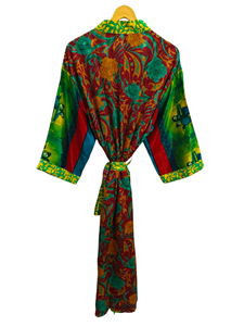 Patchwork Kimono Robe Bikini Cover Up Night Wear Long Robe, Kimono Sari en soie recyclée vintage indien fait à la main, - Product Image 5