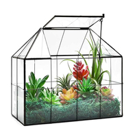 Terrarium en verre en forme de maison Verre transparent enduit de noir Taille personnalisée Jardin Mousse Plante d'air Maison Bureau Décoration de table Prix bas