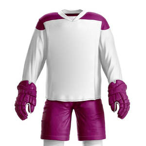 Uniformes de hockey sur glace sublimés personnalisés respirants de bonne qualité vêtements de sport de couleur violet et blanc uniforme de hockey sur glace - Product Image 5