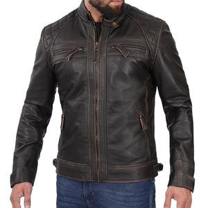 Full Zipper <b>Men</b> Front Two Pockets <b>Leather</b> <b>Jackets</b> Fully Customized Genuine Cowhide Buffalo <b>Men</b> <b>Leather</b> <b>Jackets</b> - Product Image 4