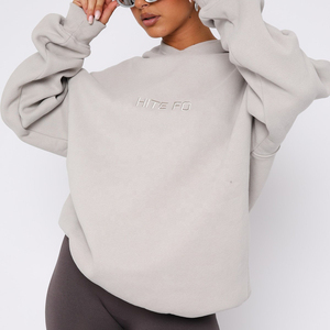 Sudaderas con capucha de gran tamaño de algodón bordado grueso tejido informal de otoño para mujer de alta calidad con logotipo personalizado - Product Image 6