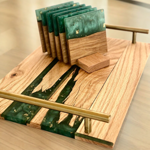 Posavasos cuadrados de madera de resina hechos a mano con soporte de mármol, accesorios únicos de mesa de arte navideño, Conjunto personalizado - Product Image 3