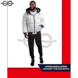 Chaqueta bomber acolchada ligera para hombre, acolchada con capucha y cremallera completa con cuello levantado en la parte inferior acanalada, ropa cálida para exteriores, tallas - Product Image 2