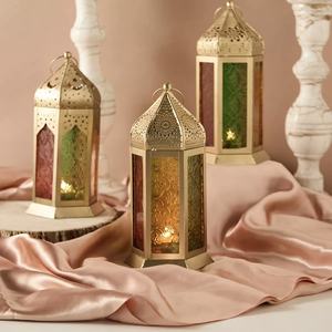 Moroccan Metal and Glass Handmade Modern <b>Candle</b> <b>Lanterns</b> with Golden Accents for Home & <b>Outdoor</b> Ramadan and Christmas Decor - Product Image 2