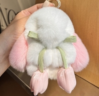 Berbulu gaya Korea bulu kelinci Rex asli liontin gantungan kunci kelinci kecil, mainan boneka Mini, hadiah liontin tas sekolah kelinci mati