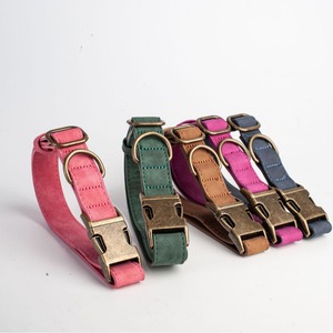 Collier de chien vide réglable en cuir véritable souple marron rose OEM avec boucle en métal à dégagement rapide - Product Image 4