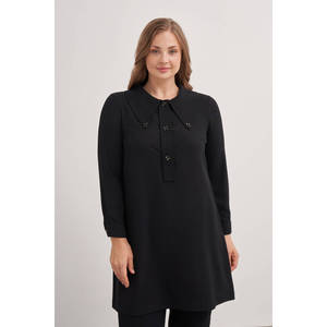 เสื้อคลุมสีดำลำลองพร้อมดีเทลปกเสื้อขนาดใหญ่ - Product Image 1
