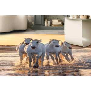 Alfombra Estampada con Caballos en la Playa: Alfombra Única con Diseño Animal para Decoración de Casa de Campo, Alfombra de Chenilla - Product Image 1