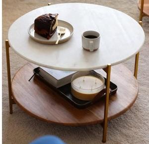 โต๊ะกาแฟทรงกลมทันสมัยพร้อมกรอบโลหะและไม้เฟอร์นิเจอร์ห้องนั่งเล่นดีไซน์อาร์ตเดคโคสำหรับบ้านดิวาลี - Product Image 1